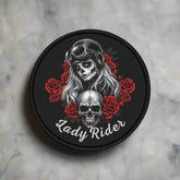 Lady Rider Skull & Roses Printed Iron-On Patch
